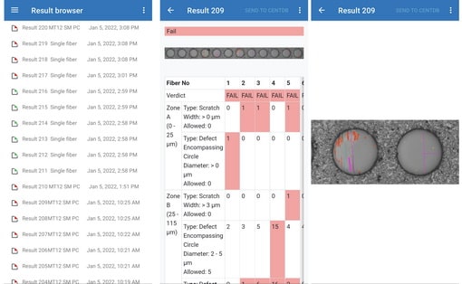 MaxInspect for Android: Examine the whole ferrule end face and guide holes.